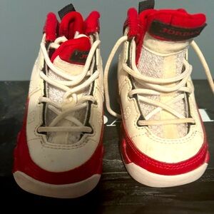 Jordan kids red and white 9’s